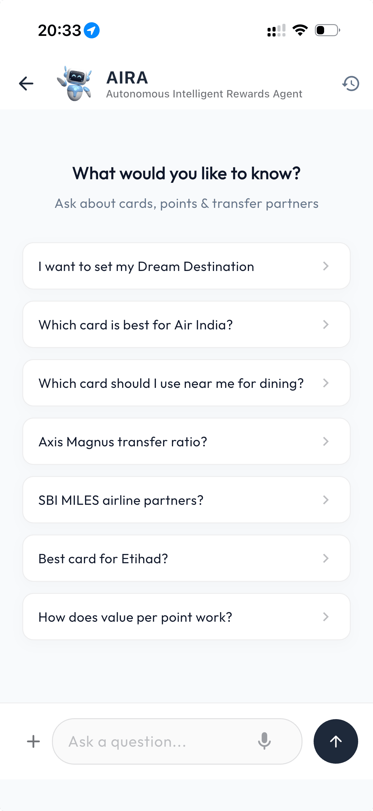 AIRA chat on the PointsFly app