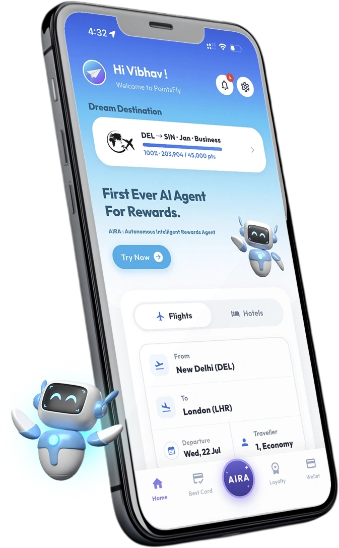 PointsFly app showing your first AI-powered rewards agent